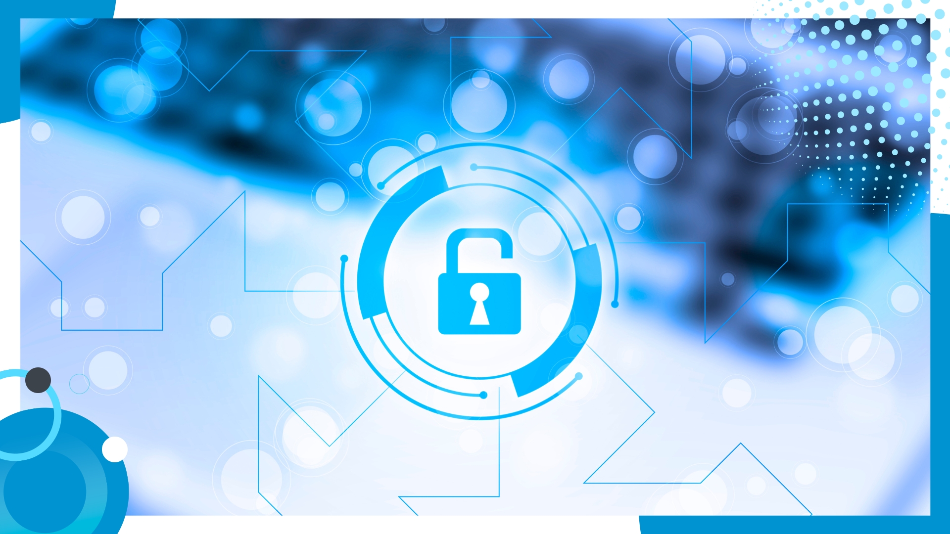 Digital cybersecurity concept with an open padlock icon surrounded by a futuristic blue tech interface.